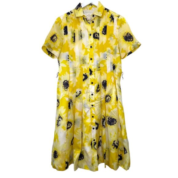 Kate Spade Sunny Daisy Yellow Silk Organza Button Front Shirt Dress Size 0 - Picture 2 of 9